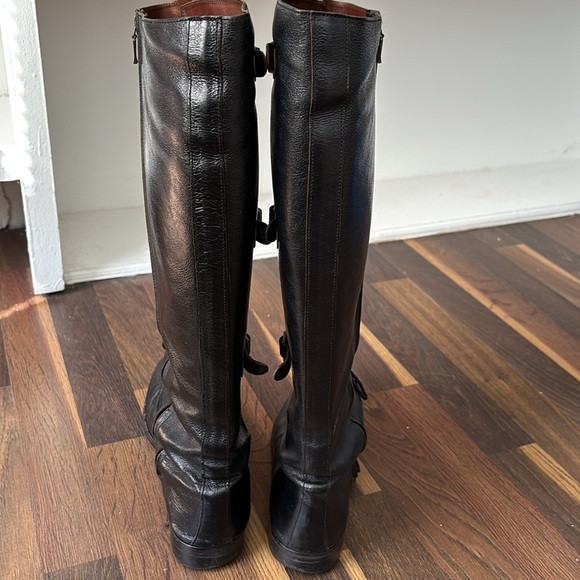 Cole Haan Black Leather‎ Zip, Buckle & Lace 17” Tall Knee-High Riding Boots Sz 9 - Picture 11 of 14